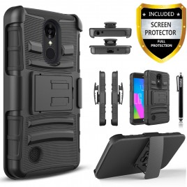 LG Aristo, LG LV3, LG Phoenix 3, LG K8 2017 Case, Dual Layers [Combo Holster] Case And Built-In Kickstand Bundled with [Premium Screen Protector] Hybird Shockproof And Circlemalls Stylus Pen (Black)